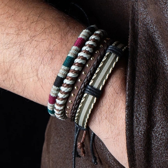 Inglenook Boutique Other - Men's Leather Brown/Green Bracelet Set